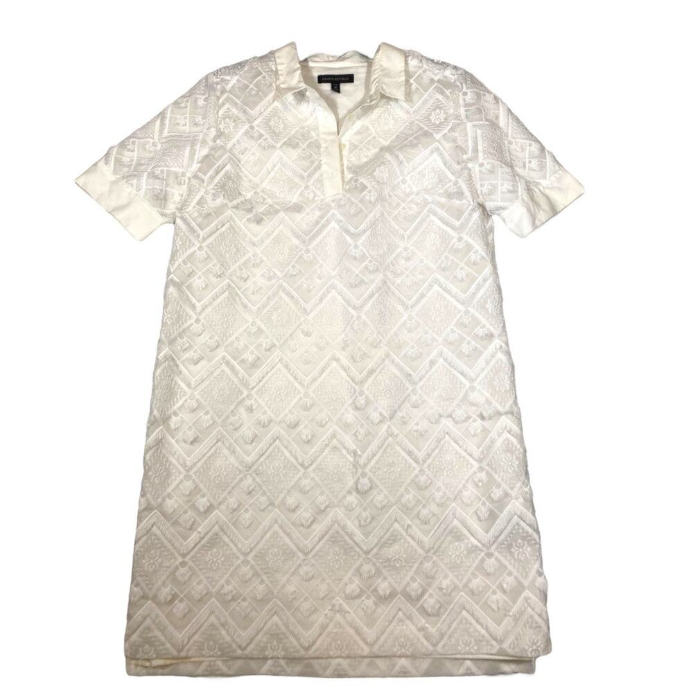 Banana Republic White Embroidered Size Medium Petite Dress